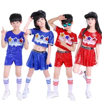 

Children's sequins Jazz suit 61 cheerleading costume hip hop leak umbilical hip hop modern dance shelf drum suit