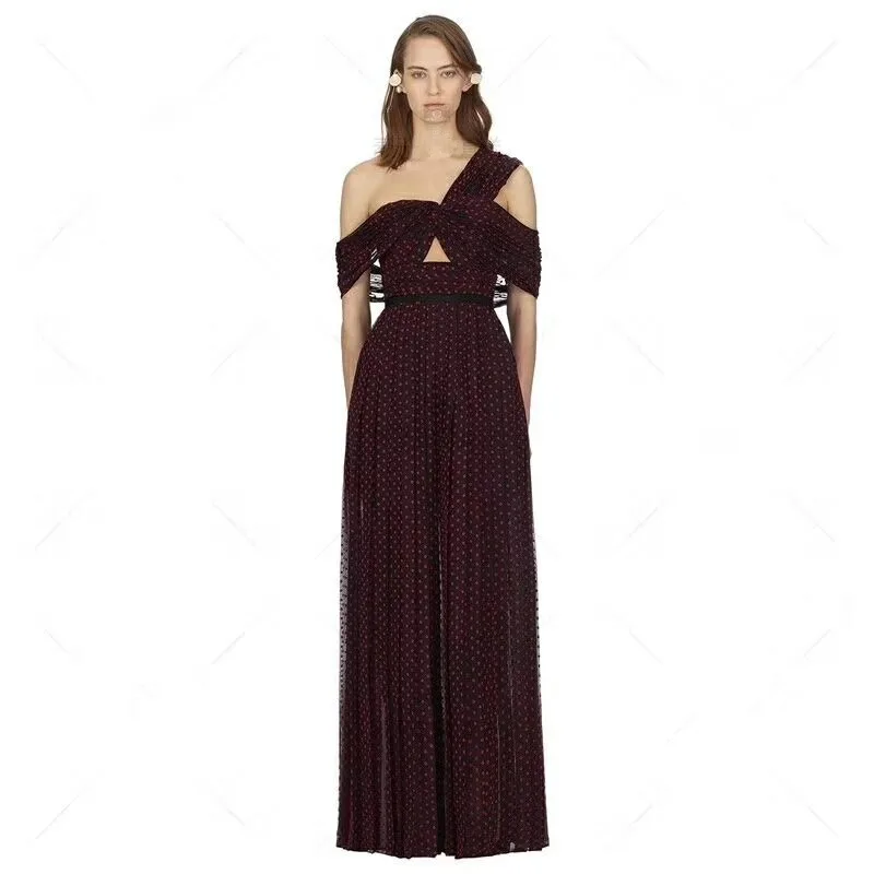 

2019 Spring Runway Designer Woman Maxi Dress Dot Backless Draped Split Sexy Dresses Party Nignt Club Dress Vestidos De Fiesta