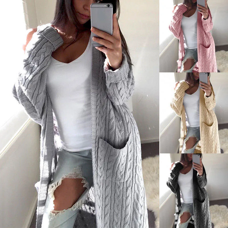 

Women Baggy Cardigan Coat Tops Ladies Chunky Knitted Sweater One Size Long Coat sweaters