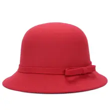 Женская шерстяная шляпа Fedora Trilby Cloche с бантом из фетра котелок с широкими полями
