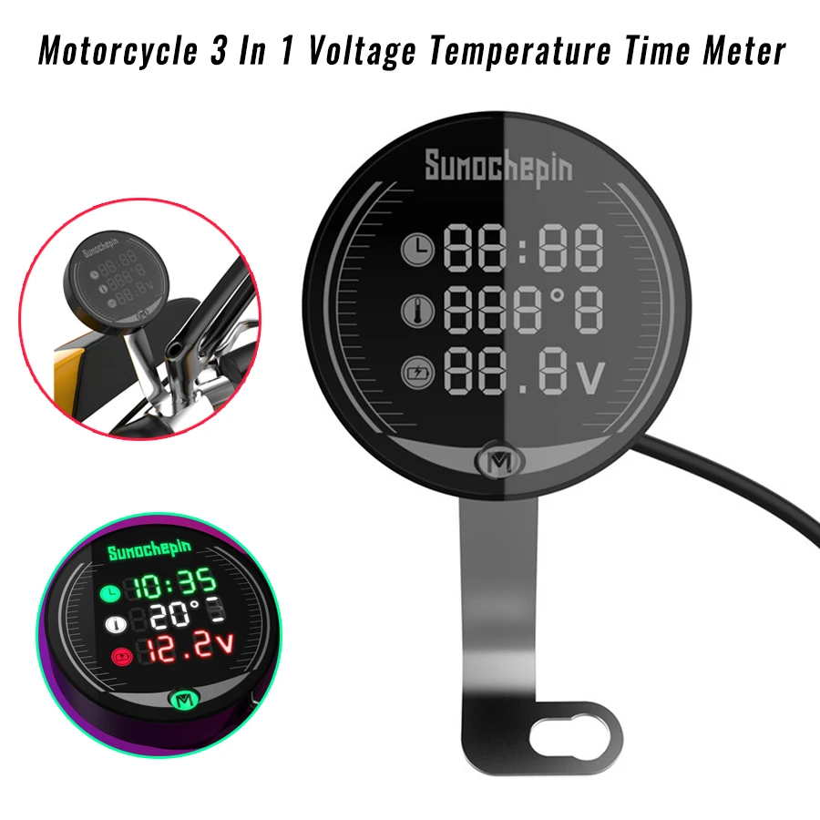 Мотоцикл 3 в 1 Многофункциональный датчик напряжения температуры времени ЖК-электронный измеритель водонепроницаемый модификация