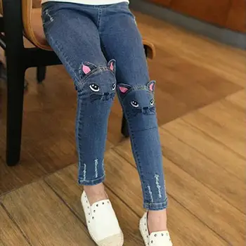 Kidlove Girl fashion autumn Jeans long pants Embroidered Kitten Cute Pattern Cat Bunny Jeans Fashion Trousers 5