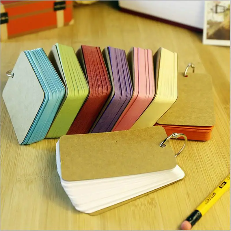 

QONE 300 pcs Multi Colors Binder Ring Easy Flip Flash Card Kraft Paper Study Cards Bookmark/DIY Greeting Card/Index Card