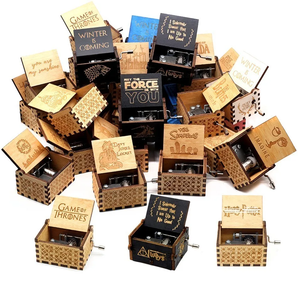 

Wholesale Antique Carved Wooden Hand Crank STAR WARS Game Of Thrones Music Box Birthday Gift Casket Anonymity Decoration