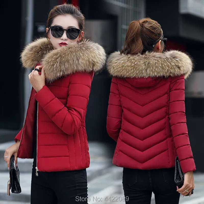 

Winter Women Jacket Thick Warm Down Cotton Jacket Women Fur Collar Slim Coat Overcoat Parka