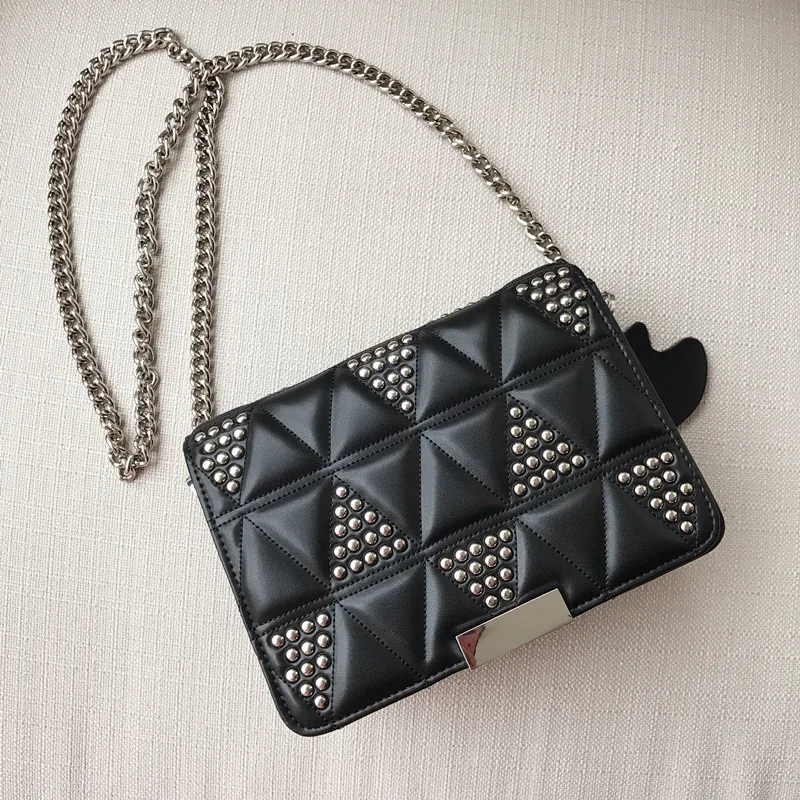 

2018 NEW WOMEN'S CLUTCH HAND BAG LEATHER TRIANGLE RIVET FASHIONABLE WILLOW NAIL MEG CHAIN SINGLE SHOULDER LADY BAG PURSE WALLET
