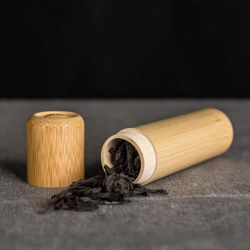 

Portable 1Pc Round Shape Bamboo Tea Storage Box Handmade Natural Tea Jar Storage Holder Wooden Container with Lid A30