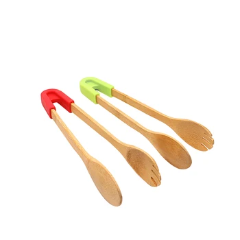 

2PCS Silicone Convenient Practical Bamboo Round Cookie Clamps Clips Tongs Baking Tools for Chef Store Home Food Bar Kitchen