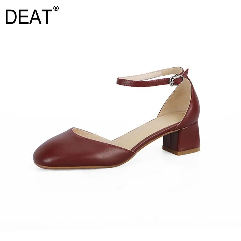 

[DEAT] 2019 New Spring Summer Square Toe Shallow Pu Leather Buckle Strap Simple High Heels Sandals Women Fashion Tide 10SJ731
