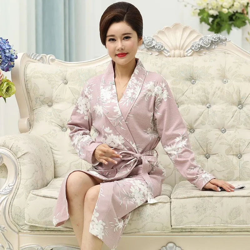 

2019 Spring Autumn Women Robes Home Bathrobe Loose Large Size 3Xl Print Nightgown Long Sleeve Flower Kimono Bathrobe