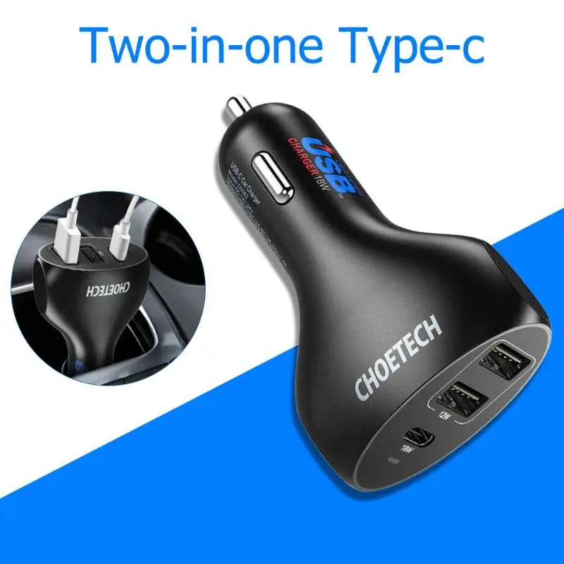 Choetech 30 Вт 3 порта USB Автомобильное зарядное устройство Dual + type C PD быстрое для