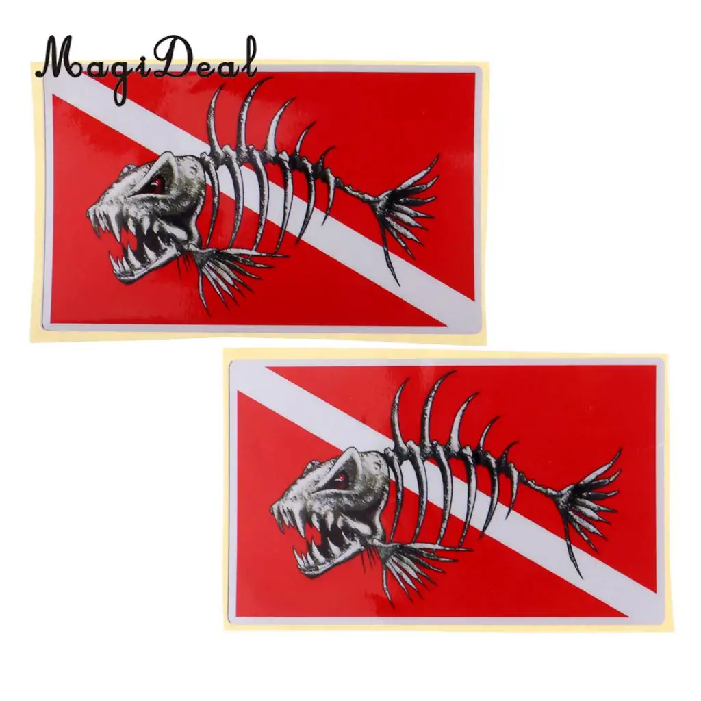 2Pcs Fish Skeleton Dive Flag Stickers Decals for Scuba Diving Tank Flippers