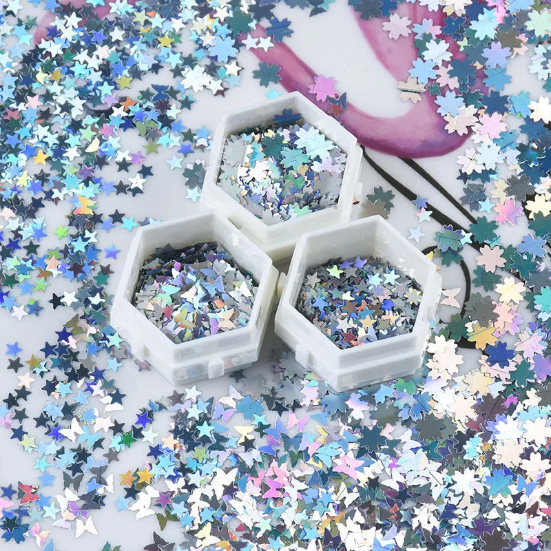 

8g/bag Silver Holographic Glitter Micro Star/Butterfly Cherry Blossoms Shape MIX Acrylic Laser Glitter For Nail Art Decorations