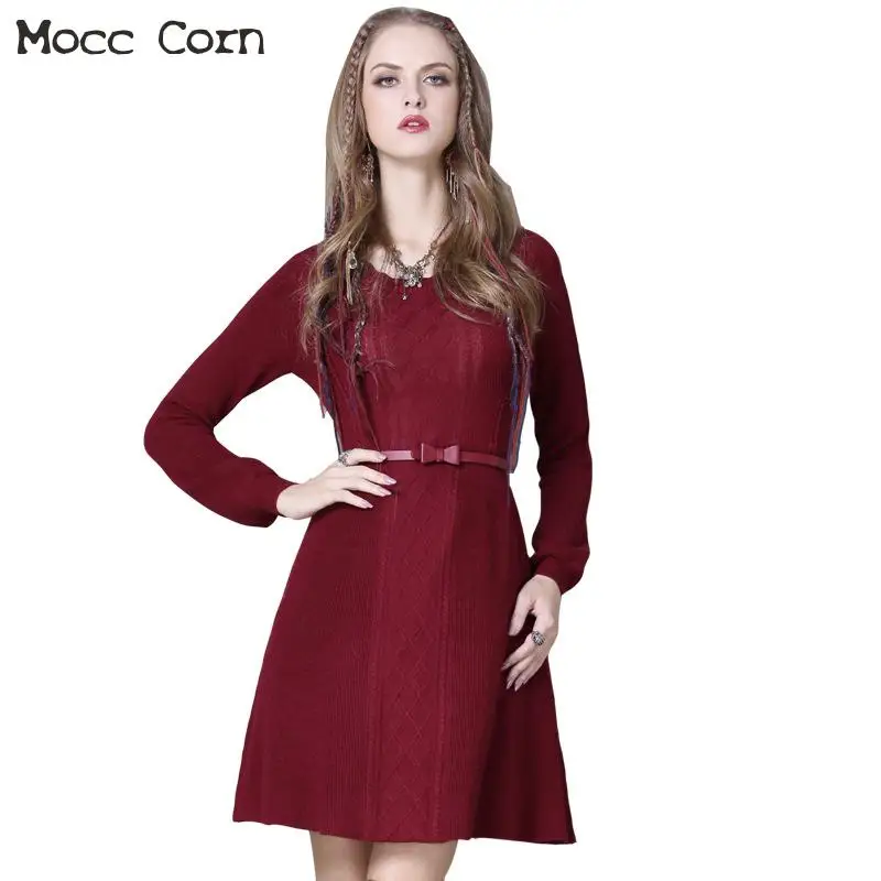 Lungo Mini Sottile Vestito Delle Della Rosso Autunno Borgogna Maglione Lanterna Lavorato Del collo Vintage A Donne Pullover Inverno Vino Lana Maglia O 2018 Manicotto Di Breve Abiti q6rwqnHd