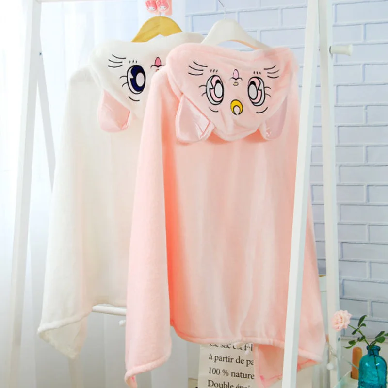

Kawaii Sailor Moon Blankets with Hood Japanese Anime Women Girl Wearable Soft Flannel Fabric Fleece Blankets for Sofa