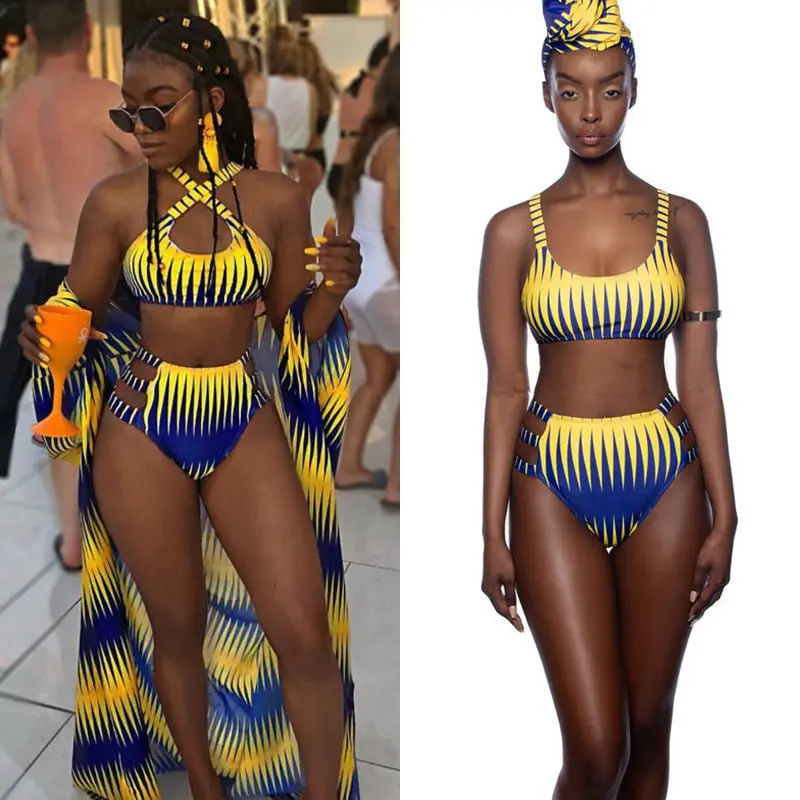 

Sexy Women Bikini Set African Swimsuit Push Up Padded High Waist Bathing Suit Summer Hollow Swimwear Beachwear Swimming Costume