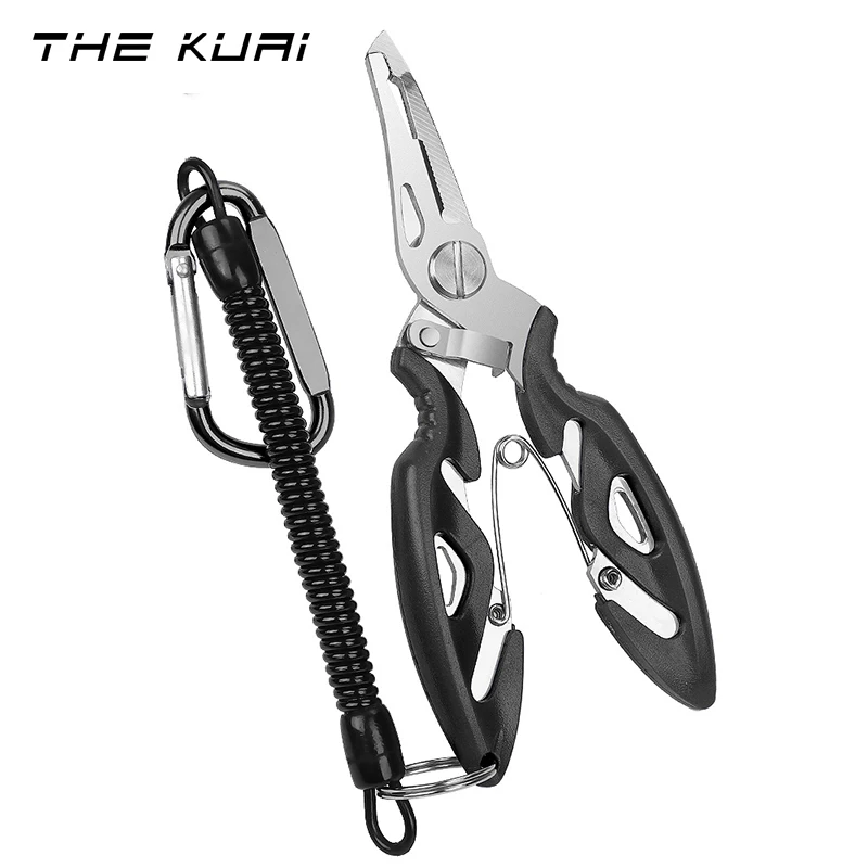 

THEKUAI Multifunctional Fishing Pliers Scissors Line Cutter Hook Remover Fishing Clamp Accessories Tools With Lanyards Spring