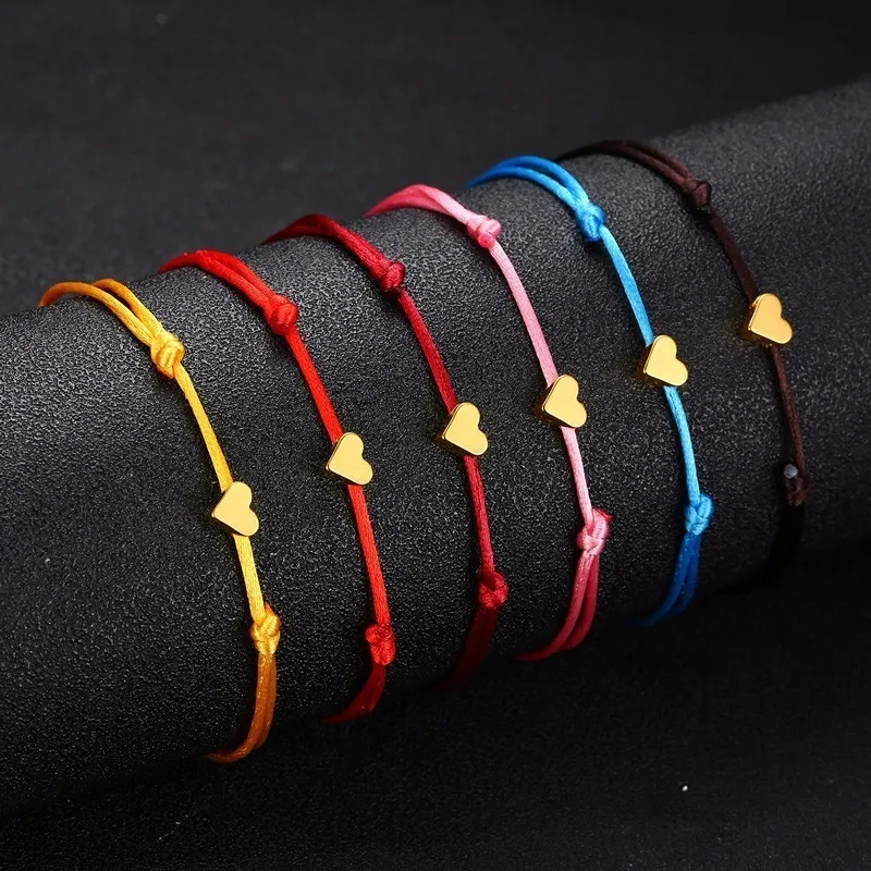 

Lovely Heart Charm Bracelet Handmade Accessory Adjustable Multi-color Rope String Lucky Minimalist Bracelet For Women Children