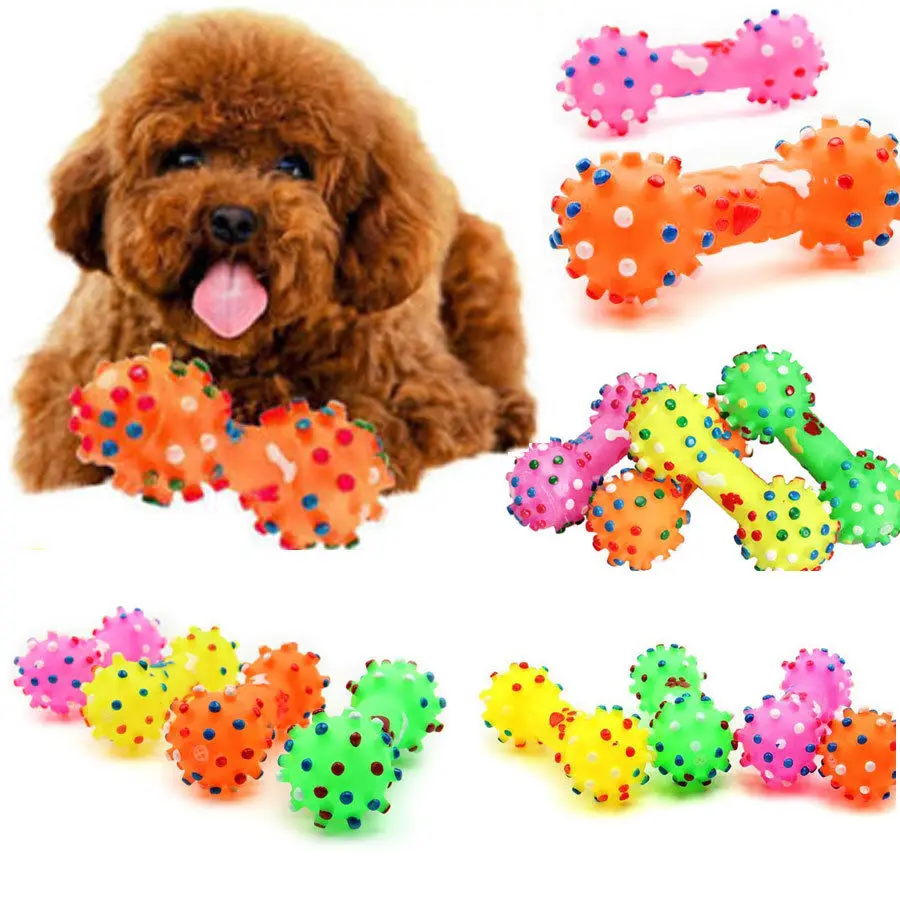 12cm Pet Chew Toy Soft Small Rubber Bone Squeaky Toy Colorful Dot For