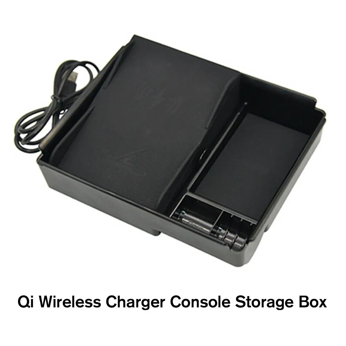 

Car Console Tray Armrest Storage Box + Qi Wireless Phone Charger for Tesla Model 3 Car Phone Charger Coin Holder Container