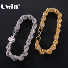 UWIN Micro Pave кубический цирконий Веревка Браслеты для мужчин 8 мм Полный Bling Золотой Цвет CZ Модный браслет в стиле хип-хоп ювелирные изделия