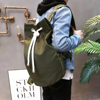 

New Casual Men Male Canvas Large Capacity Barrel Backpack Boys Male Sport Outdoor Basketball Backpack Men Solod Color Bags