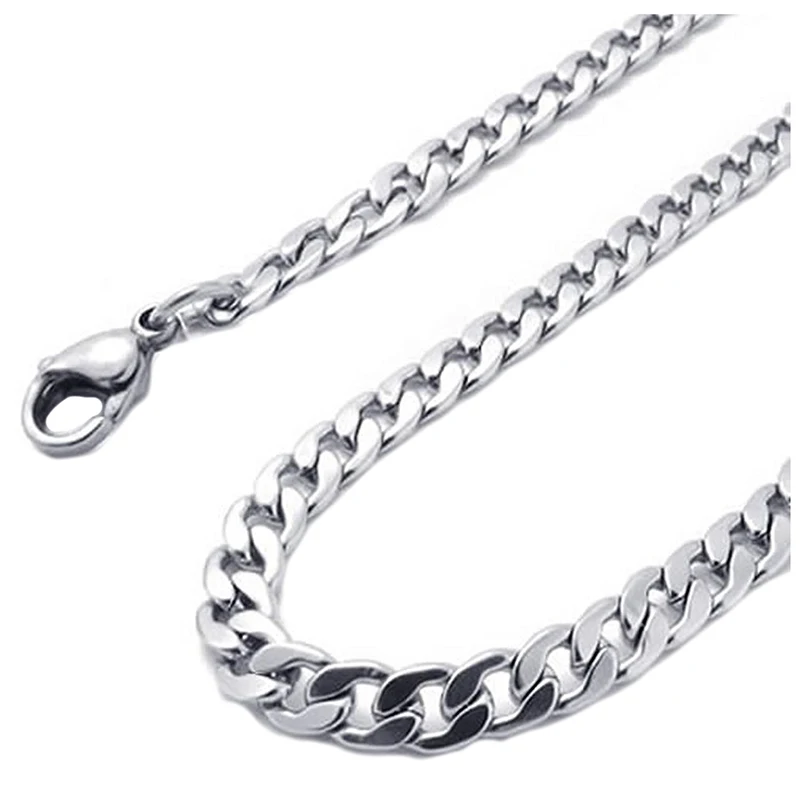 

Men's Stainless Steel Necklace Wide Curb Link Chain, Silver, Width 5mm, Length 48cm (with Gift Bag)