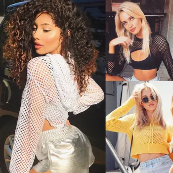 

Fashion Women Ladies Sheer Mesh Fish Net Long Sleeve Hooded Crop Top Loose Short Blouse Tops Hoodie