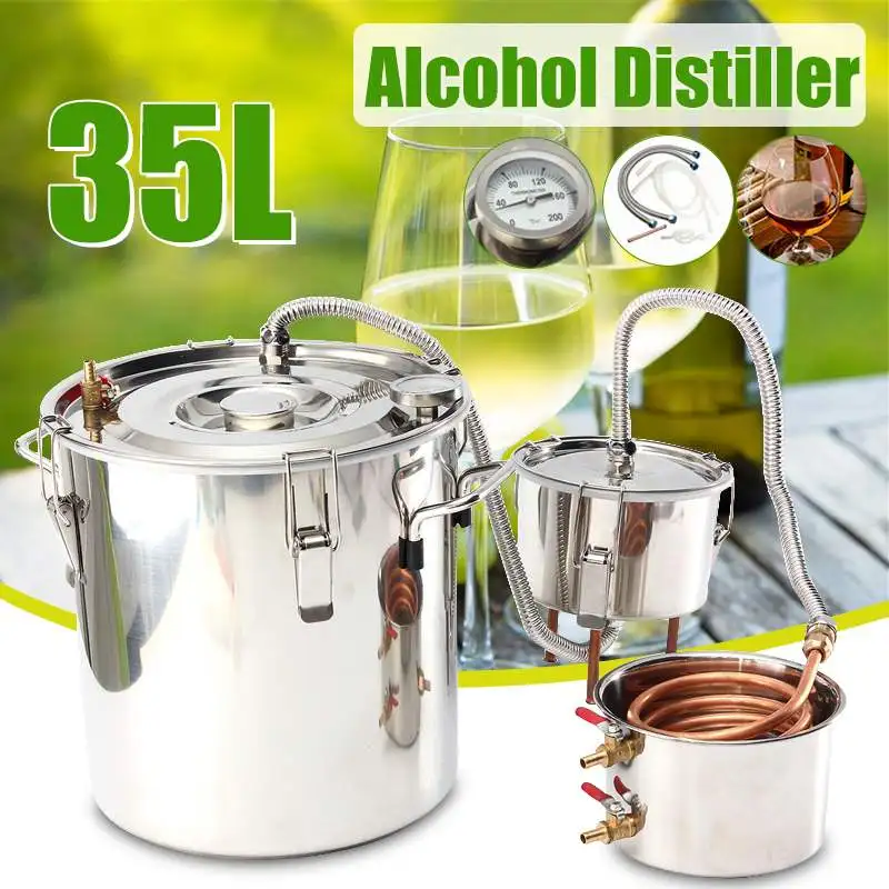 

8GAL/35L DIY Home Distiller Moonshine Alcohol Stainless Copper Water Wine Essential Oil Brewing Kit +Thumper Keg+Condenser Keg