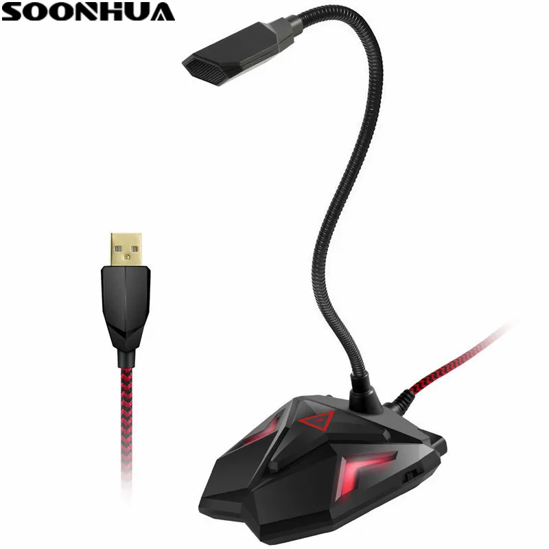 SOONHUA Mini USB Computer Microphone Desktop Omnidirectional Condenser PC Laptop Mic Mute Button with LED Indicator | Электроника