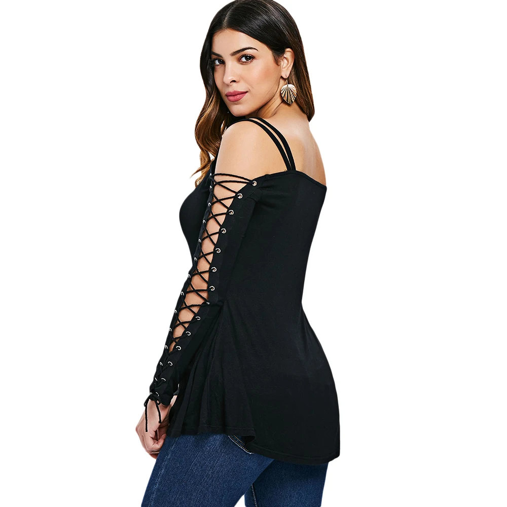 Для женщин модные пикантные Slim Fit Tee осень s Cut Out с длинным рукавом Приталенная