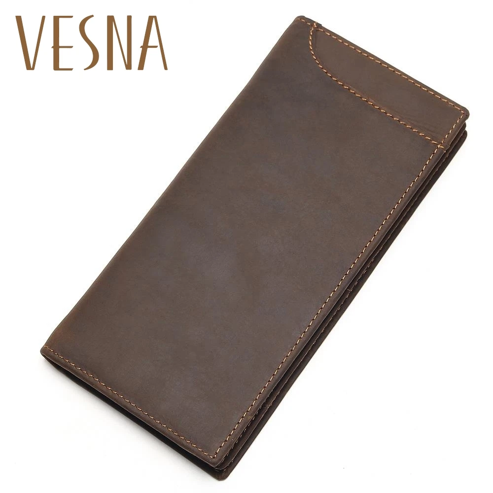 

Vesna TAUREN New Arrival High Quality Cow Genuine Crazy Horse Leather Men Wallets 2019 Long Style Fashion Male Purse