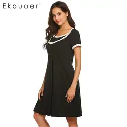 Ekouaer Для женщин сорочка ночная платье Повседневное домашняя одежда для сна с круглым вырезом кормящих ночная рубашка для грудного
