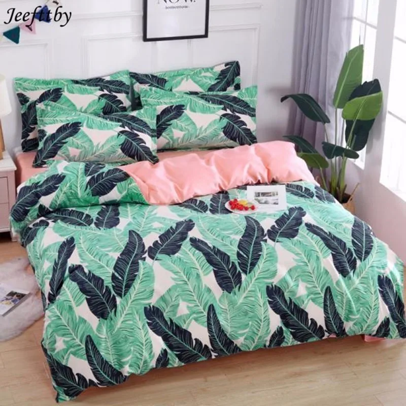

Home Textile Green Banana Leaf Bed Linens 3/4pcs Luxury Bedding Sets Bed Set Duvet Cover Bed Sheet Pillowcase Bedclothes Queen