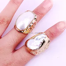 NEW Charm 6Pcs Gold Electroplated Natural Fresh Water Pearl Shell Rings Fashion Woman Jewelry Copper Rings