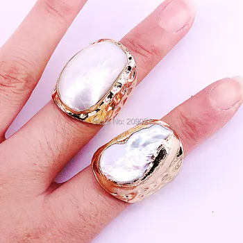 

NEW Charm 6Pcs Gold Electroplated Natural Fresh Water Pearl Shell Rings Fashion Woman Jewelry Copper Rings