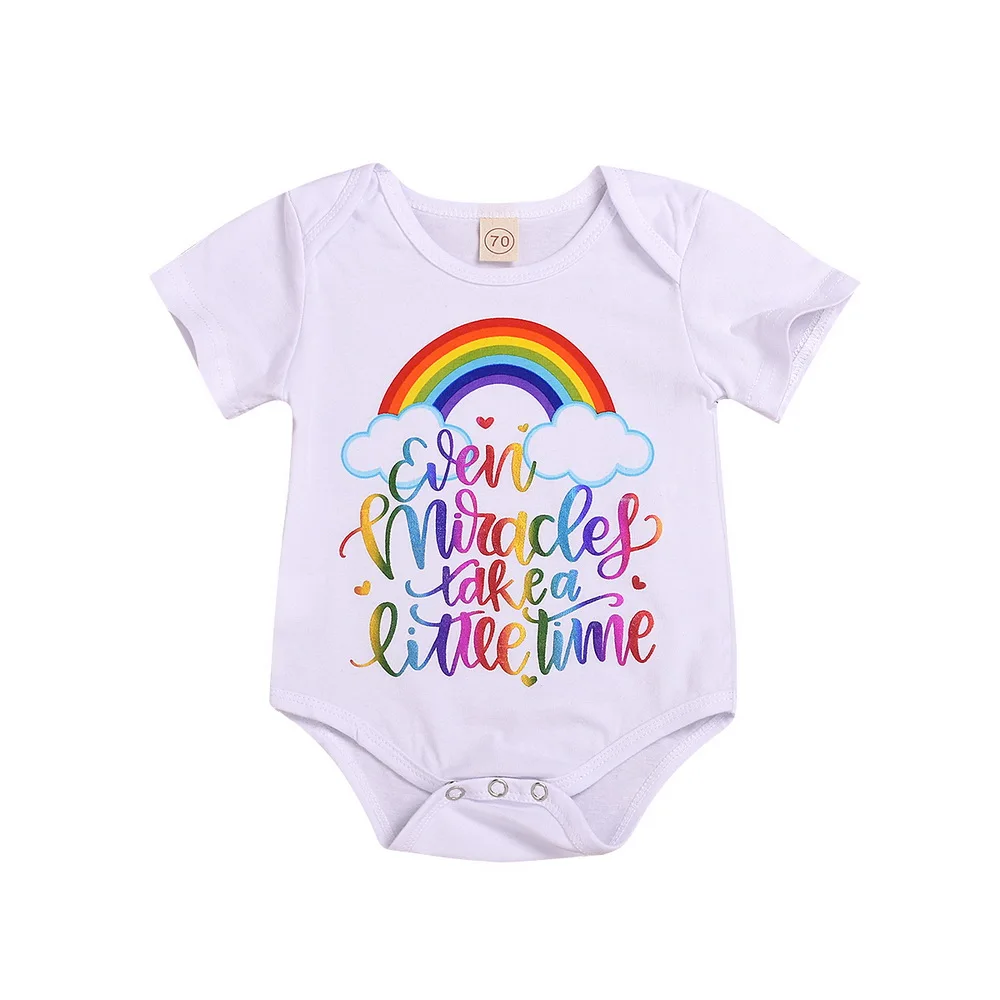 

Rainbow Onesie Summer Short Sleeve White Bodysuit Tiny Cottons Baby Girl Summer Clothes