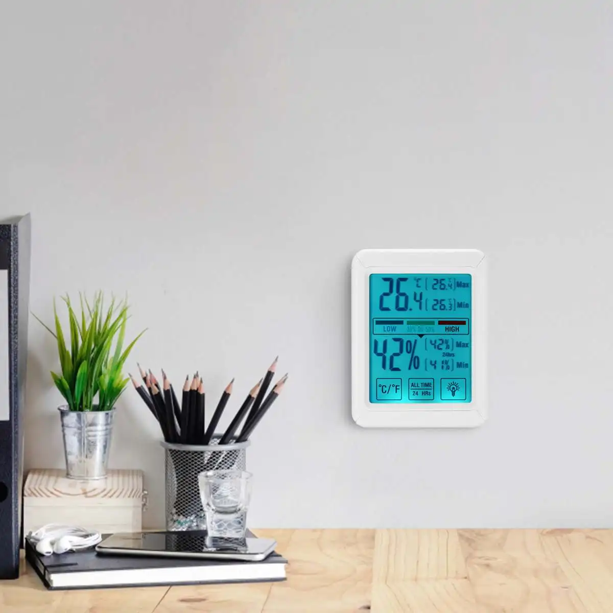 

Weather Station 4'' LCD Wireless Digital Refrigerator Thermometer Humidity Meter Electronic Temperature Hygrometer IndoorOutdoor