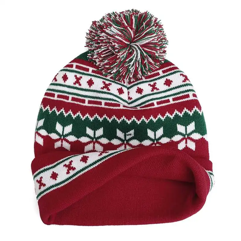 Lesov Рождество Снежинка вязаная шапка бини для женщин мужчин толстые теплые зимние шапки громоздкие спортивные помпоны снежные шапки для Рождественский подарок