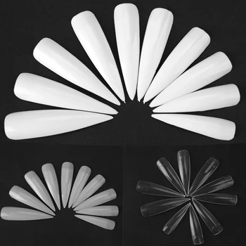

500pcs/set False Nail Long Pointed Tips for Transparent White Natural artificial False Nails Extensions Art for nail extension