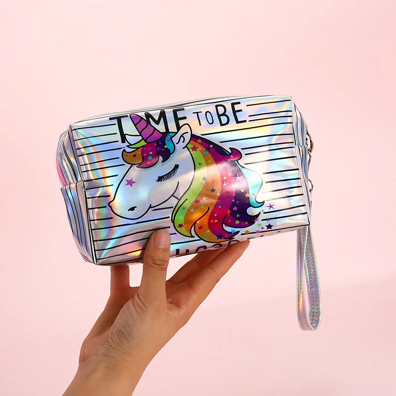 

Kawaii Multifunction Pencil Case Cartoon Unicorn Bag Cute Stationery High Capacity Laser PU Pencil Box For Girl School Papeterie