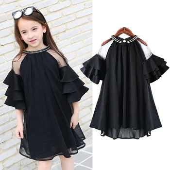 

Teenage Ruffle Sleeves Chiffon Dresses for girls clothes 6 8 10 12 14 16 Year 2020 New Big Girls party dress kids