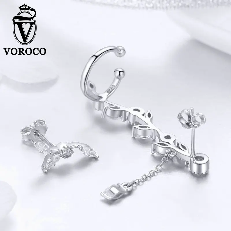 2018 VOROCO Pure 925 Sterling Silver Earings Fresh Flower branch Zircon Earrings For Women Wedding Unique Jewelry Gift GXE429 2018 VOROCO Pure 925 Sterling Silver Earings Fresh Flower branch Zircon Earrings For Women Wedding Unique Jewelry Gift GXE429