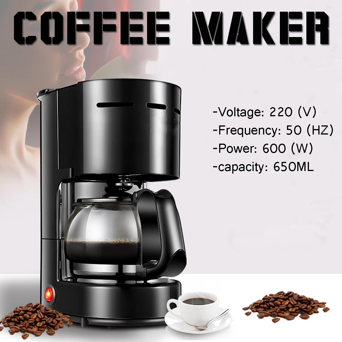 

220V 0.65L Electric Drip Coffee Maker Fully-automatic 6 Cup Tea Stainless Steel Coffee Pot Machine for Household Office