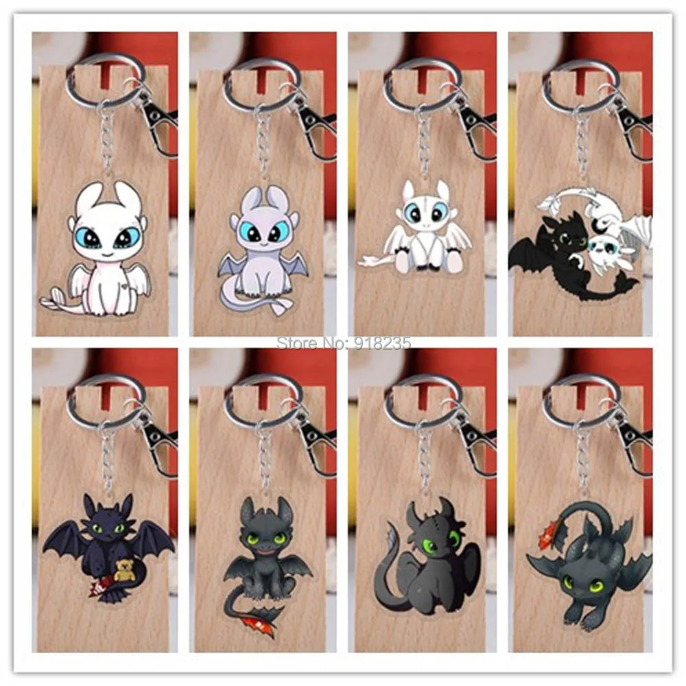 

Toothless Keychain The Hidden World Acrylic Light Fury/Night Fury Pendant Key Holder SYTJ