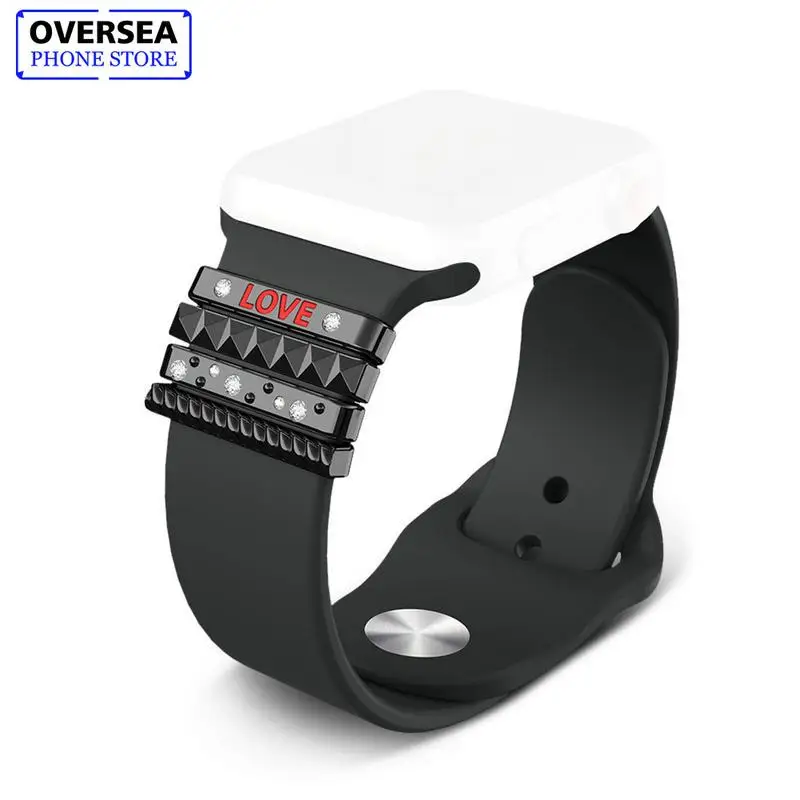 

Originele Siliconen Band Ornament Voor Apple Horloge Band 38mm Rvs Metalen Vrouwen Decoratieve Ring "LIEFDE "Gift