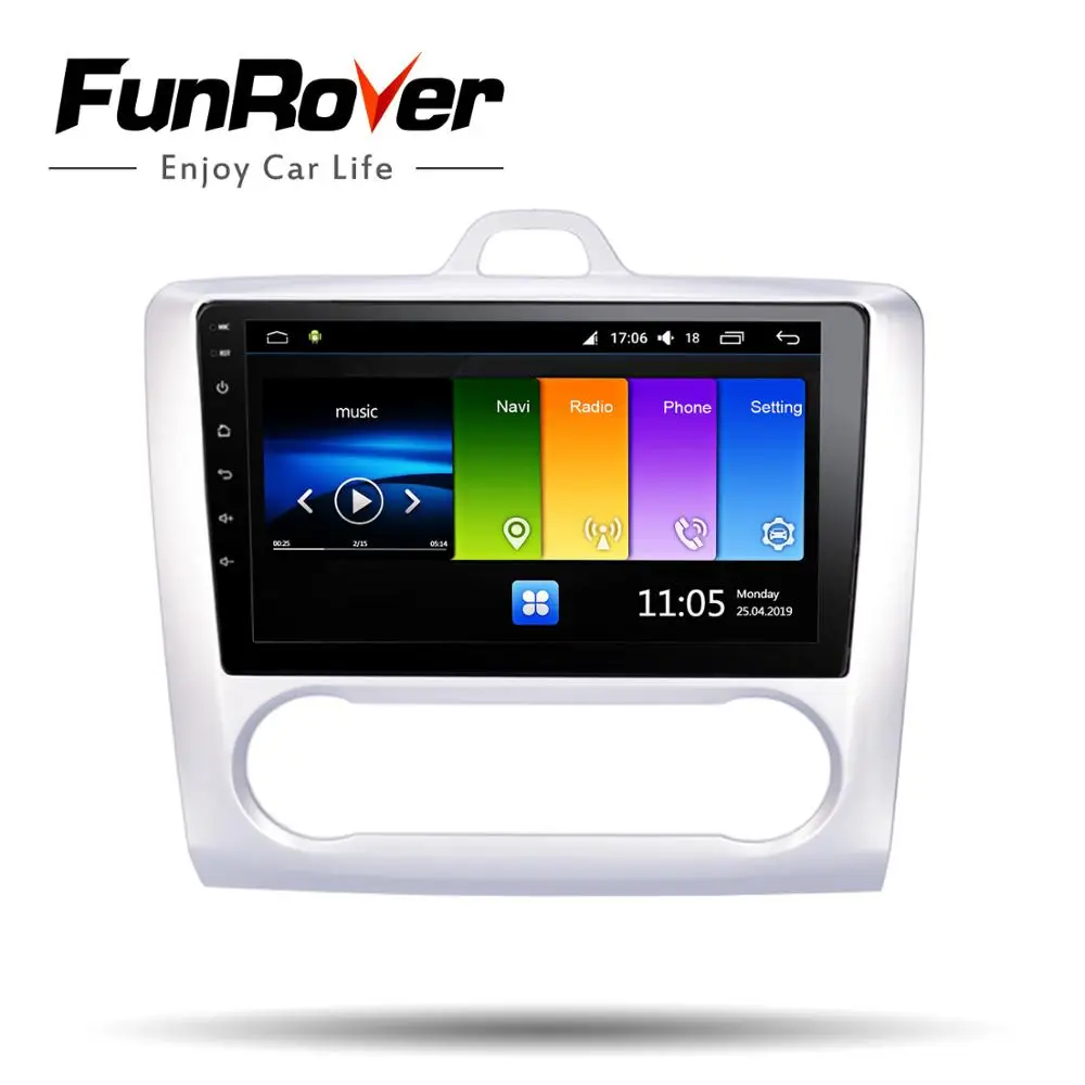 Funrover 2 DIN 9 дюймов Android 9.0 gps навигация Сенсорный экран четырехъядерный автомобильный Радио для Ford Focus Exi AT2004 2005 2006 2007 2008 2009-2011 2.5d+ ips