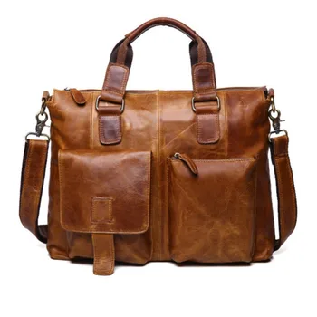 

Leather Laptop Bags 15.6'' Men's Briefcases Bag Men Lawyer Travel Tote Messenger Bag S682-40 Men's Genuine Leather Document Case