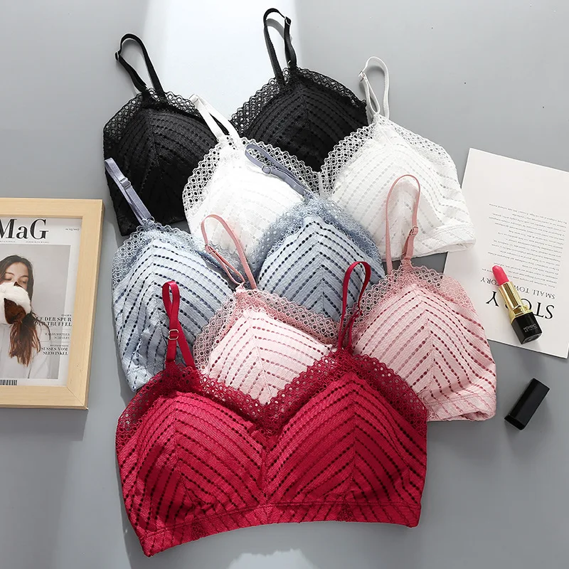 

New lace breathable no steel ring gathered tube top explosion strap sling hollow beauty back underwear female