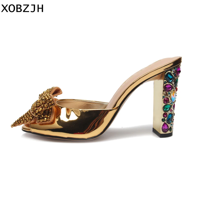 Billig Marke designer Gold sandalen frauen luxus 2019 Leder High Heels Damen Hochzeit   party G Schuhe Offene spitze Kristall Ferse schuhe frau
